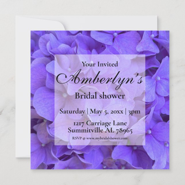 Invitation Elégante Hydrangeas Lavender violet douche nuptial (Devant)