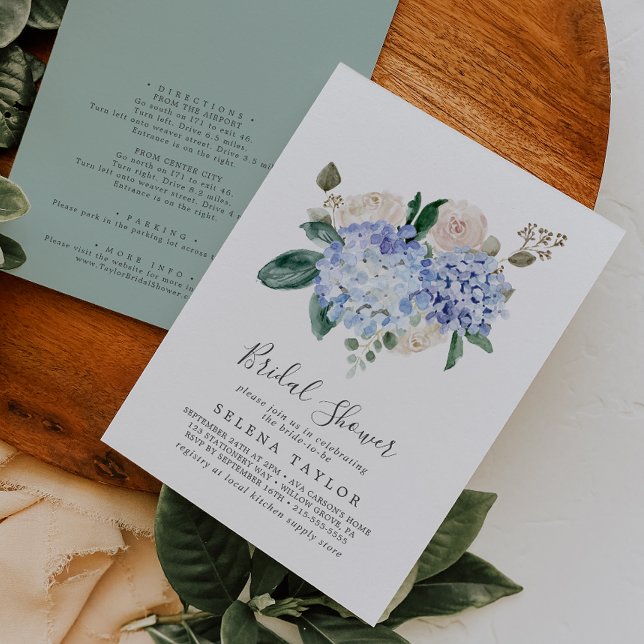 Invitation Elégante Hydrangée bleue avec Fête des mariées de  (Créateur téléchargé)