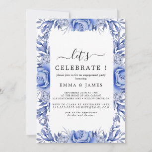Invitation Elégante Hydrangée Bleue   Blanc "Fêtons-nous" I