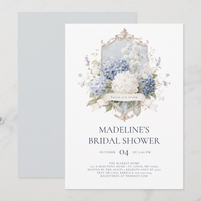 Invitation Elégante Hydrangée Bleue Douche nuptiale Invitatio (Devant / Derrière)
