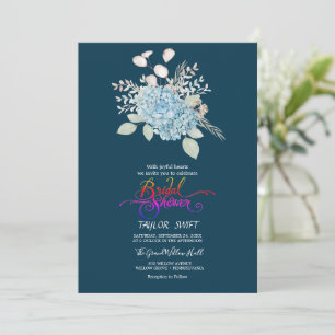 Invitation Elégante Hydrangée Bleue   Fête des mariées marine