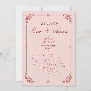 Invitation Élégante illustration de mains de mariage en rouge