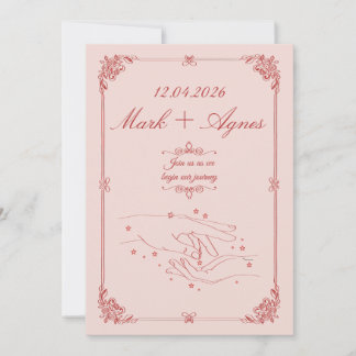 Invitation Élégante illustration de mains de mariage en rouge