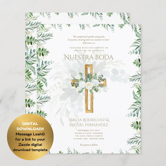 Invitation Elegante Invitación De Boda Católica Bilingüe Inv (Créateur téléchargé)
