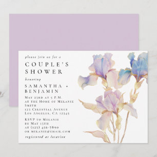Invitation Elégante Iris Floral Aquarelle Couple Douche