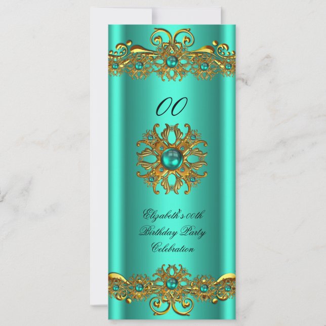 Invitation Elégante Jade Green Jewel Gold Anniversaire Party  (Devant)