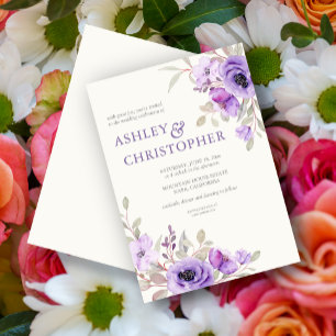 Invitation Elégante Lavande Aquarelle Floral Bouquet Mariage