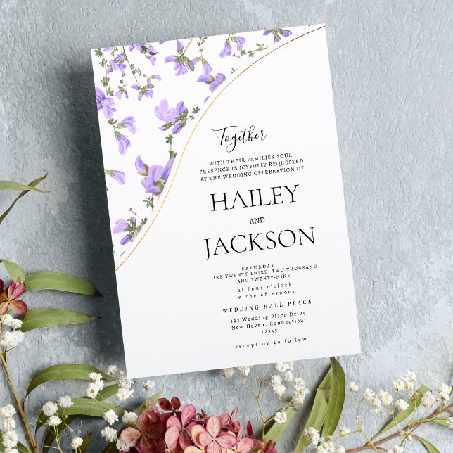 Invitation Élégante lavande blanche fleurs or mariage (Elegant white lavender gold flowers wedding )
