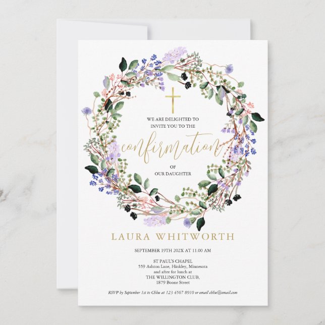 Invitation Élégante Lavande de Lavande Garland Florale Confir (Devant)