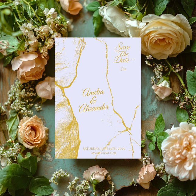 Invitation Élégante lavande et marbre d'or Enregistrer la dat (Créateur téléchargé)