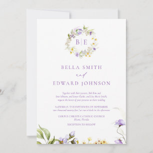 Invitation Élégante Lavande et Mariage de monogramme floral j