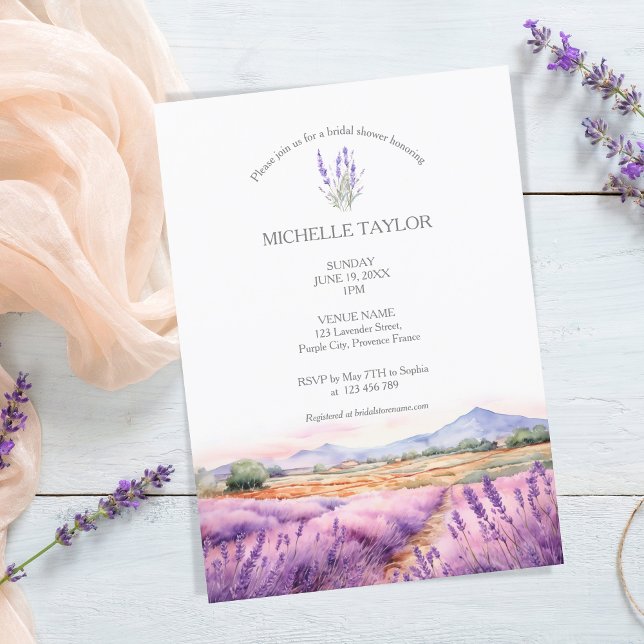 Invitation Élégante Lavande Fleur sauvage violet violet Flora (watercolor lavender fields)