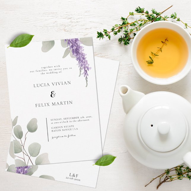 Invitation Élégante Lavande Greeny Eucalyptus Mariage Feuille (Créateur téléchargé)