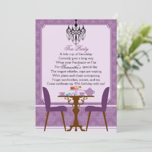 Invitation Élégante Lavande Purple Damask Anniversaire Tea Pa