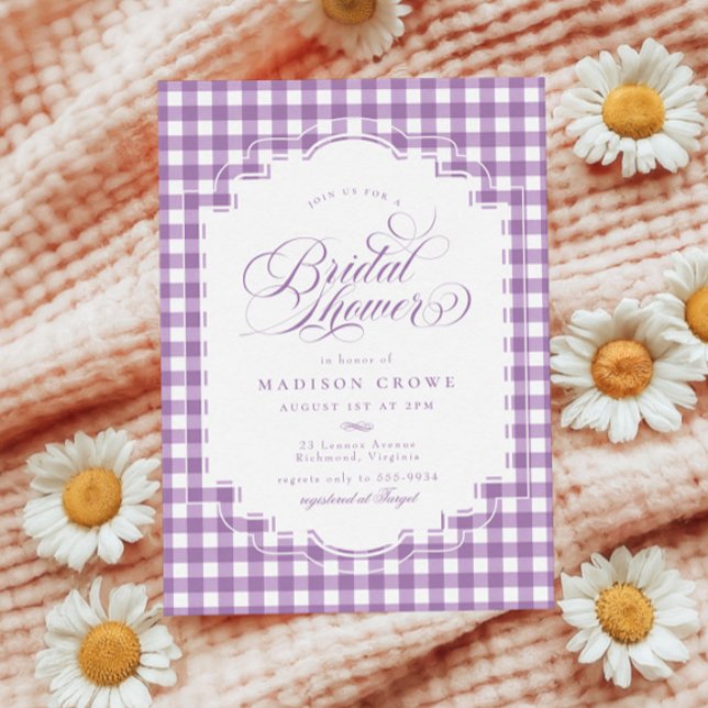 Invitation Élégante Lavande Purple En vichy Fête des mariées (Créateur téléchargé)