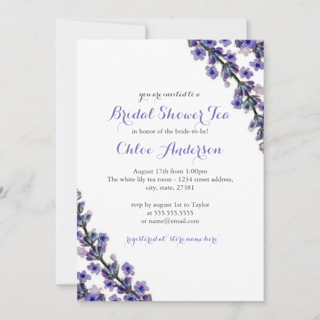 Invitation Élégante Lavande Teacup Envoi de douche nuptiale (Devant)