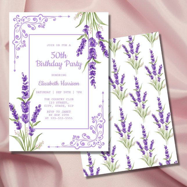 Invitation Elégante Lavande violette Antique Frame Anniversai (Créateur téléchargé)