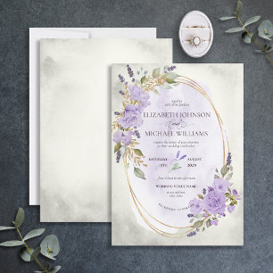 Invitation Elégante Lavande violette Florale or Aquarelle