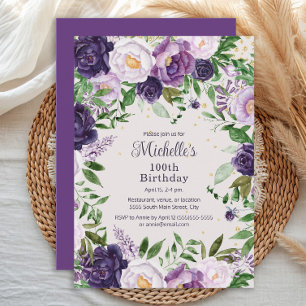 Invitation Élégante Lavande violette Flore 100e anniversaire