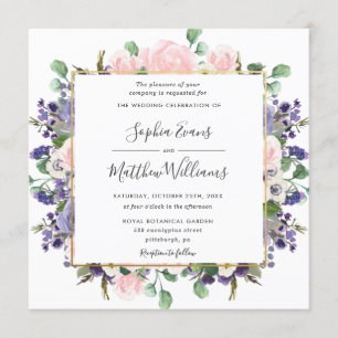 Invitation Élégante Lavande violette Mariage or floral