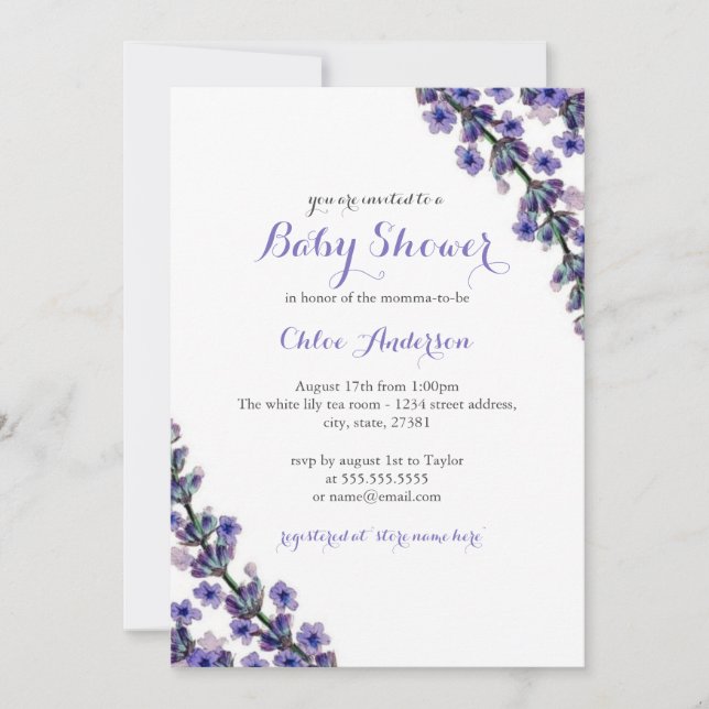 Invitation Élégante Lavender Baby shower douche (Devant)