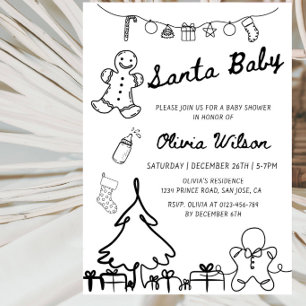Invitation Élégante ligne artistique de Noël pour Baby Shower