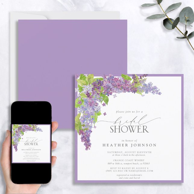 Invitation Elégante Lilac Aquarelle Fête des mariées florale  (Créateur téléchargé)