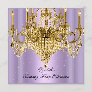 Invitation Elégante Lilac Gold Chandelier fête d'anniversaire