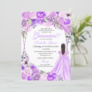 Invitation Elégante Lilac Purple Floral Quinceanera Invitatio