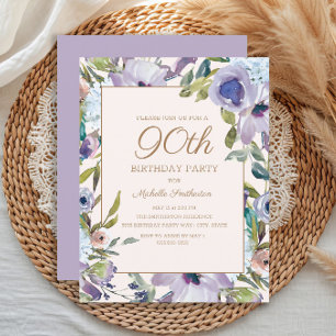 Invitation Elégante Lilac Purple Floral Verdure 90e anniversa