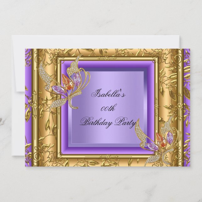 Invitation Elégante Lilac Purple Gold Amber fête d'anniversai (Devant)