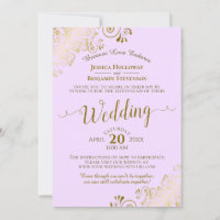 Elégante Lilac Purple Gold Lace Mariage Livestream