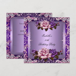 Invitation Élégante Lilac Rose violet 80e fête d'anniversaire