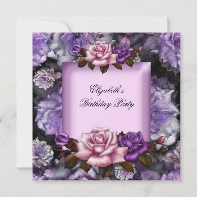 Invitation Elégante Lilac rose violet Fleurs Anniversaire (Devant)