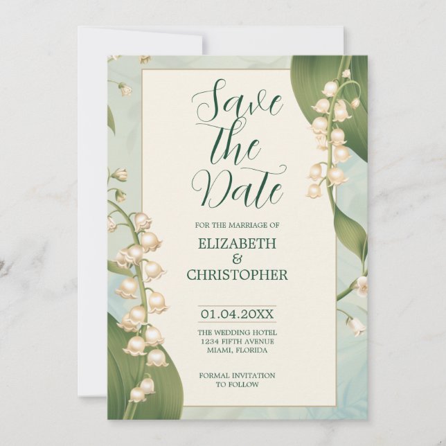 Invitation Élégante Lily de la vallée Sauvez la Date Mariage (Devant)