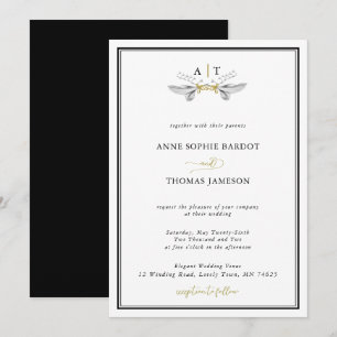 Invitation Élégante Lily de Vallée Crest Noir Blanc Mariage