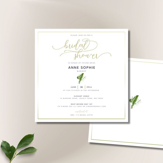 Invitation Élégante Lily de Valley Gold Calligraphie Bride (Créateur téléchargé)