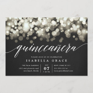 Invitation Elégante lumière noire et or Quinceanera