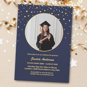 Invitation Élégante Lune et étoiles Diplômé en Photo
