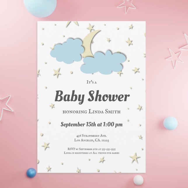 Invitation Élégante Lune & Étoiles Baby shower neutre genre d (Créateur téléchargé)