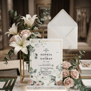 Invitation Elégante Lys Blanches & Eucalyptus Mariage Floral