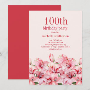 Invitation Élégante Lys rose 100e anniversaire