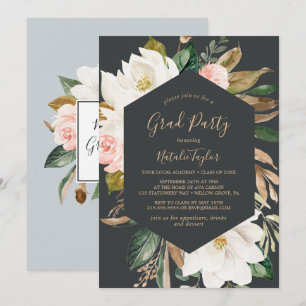 Invitation Élégante Magnolia Black and White Graduation Party