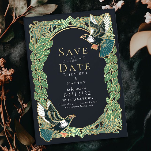 Invitation Élégante Magpie Art Nouveau Mariage Enregistrer la (Créateur téléchargé)