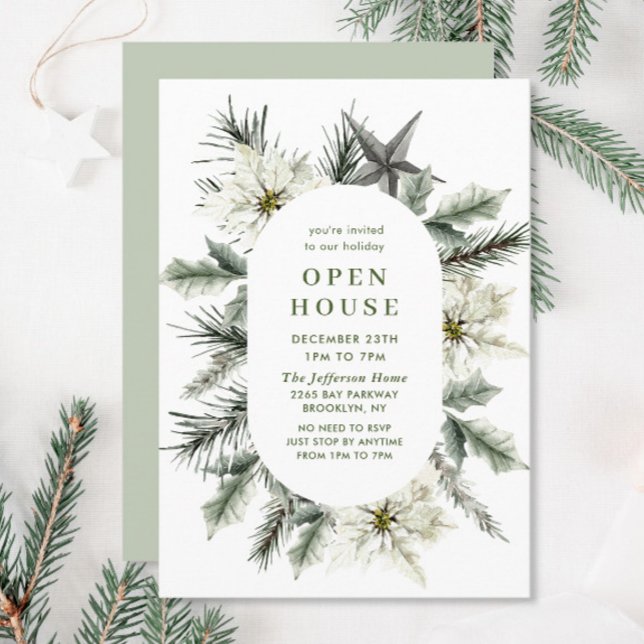 Invitation Elégante Maison ouverte de Noël Boho Poinsettia Bl (Créateur téléchargé)