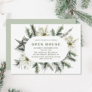 Invitation Elégante Maison ouverte de Noël Boho Poinsettia Bl