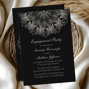 Invitation Élégante Mandala Indian Boho Black Engagement Part