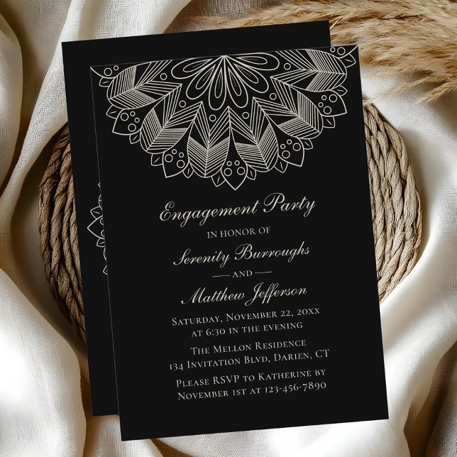 Invitation Élégante Mandala Indian Boho Black Engagement Part (Créateur téléchargé)