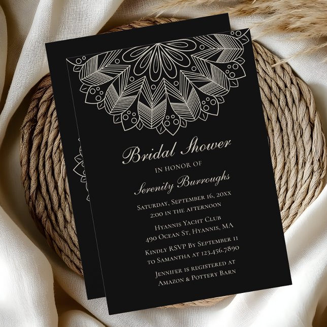 Invitation Elégante Mandala Indian Boho Fête des mariées noir (Créateur téléchargé)