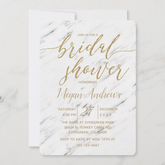 Invitation Élégante Marbre blanc de douche nuptial (Devant)